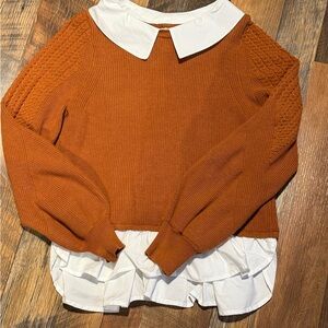 Anthropologie Rust Sweater with White Collar